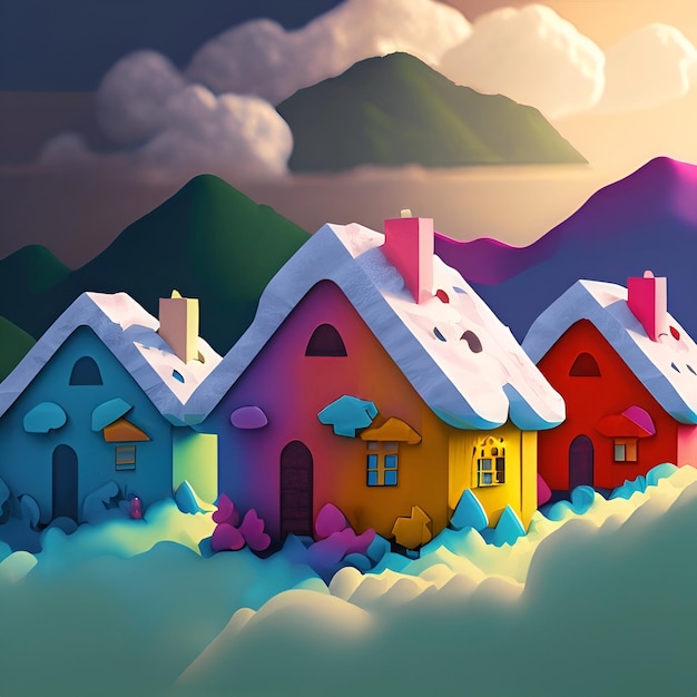 casas multicoloridas nas montanhas clima de nuvem