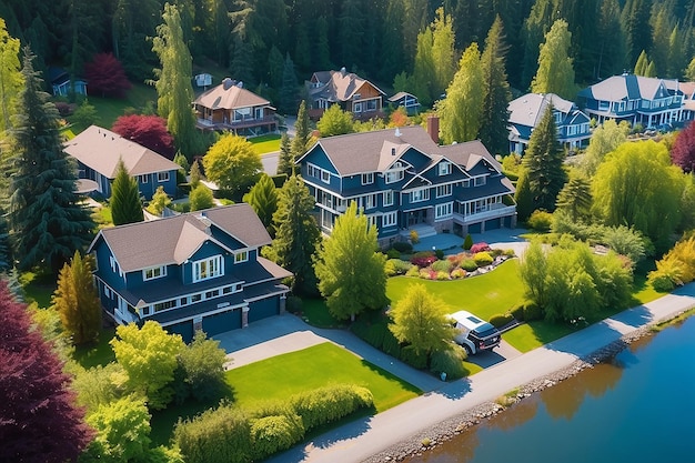 Foto casas no subúrbio de summer, na américa do norte casas de luxo com uma bela paisagem