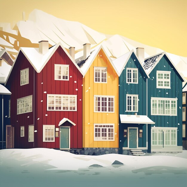 Casas norueguesas de cores de inverno