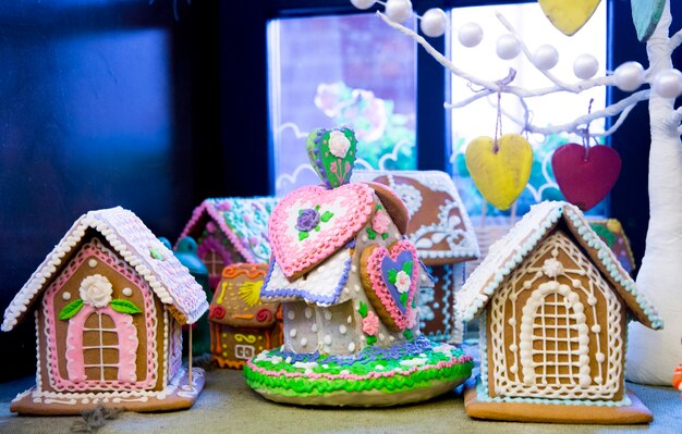 Foto casas de pan de jengibre feliz navidad