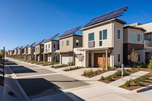 Casas con paneles solares en el techo creadas con IA generativa