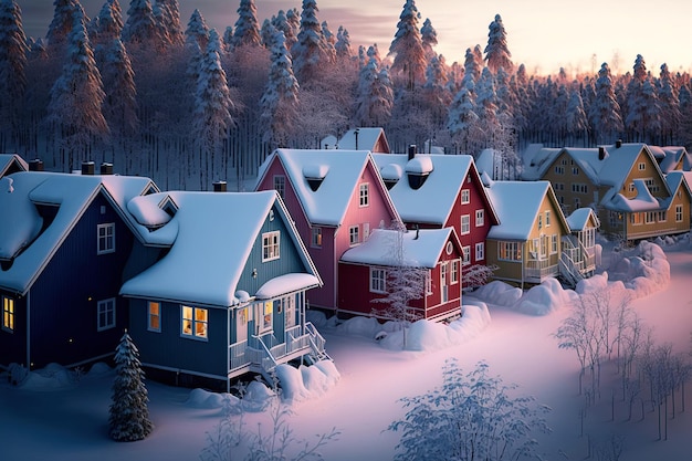 Casas en el Santa Claus Holiday Village en Rovaniemi, la región más septentrional de Finlandia