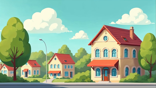 Casas suburbanas de desenho animado