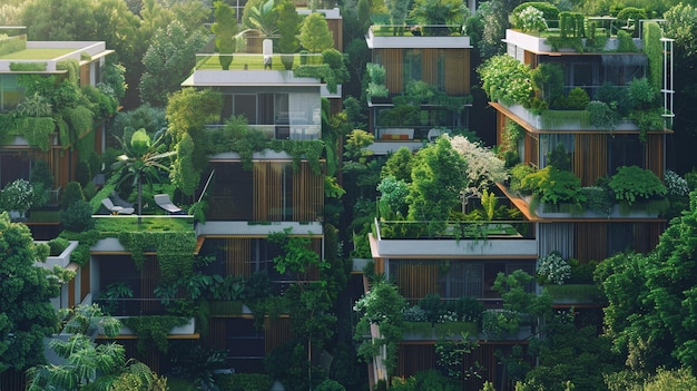 Casas suburbanas sustentáveis com jardins e arquitetura ecológica