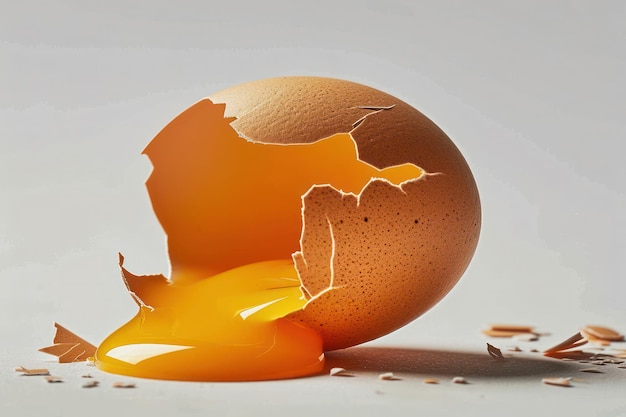 Foto casca de ovo quebrada em fundo branco conceito frágil na fotografia de alimentos