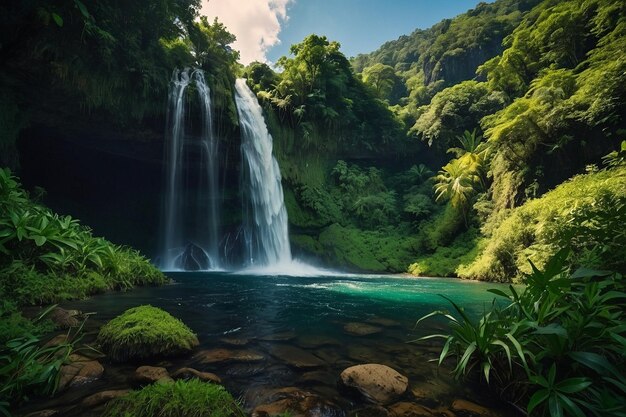 Foto una cascada aislada escondida en un valle exuberante