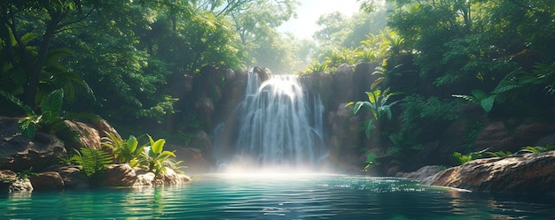 Una cascada aislada con un fondo tropical oculto