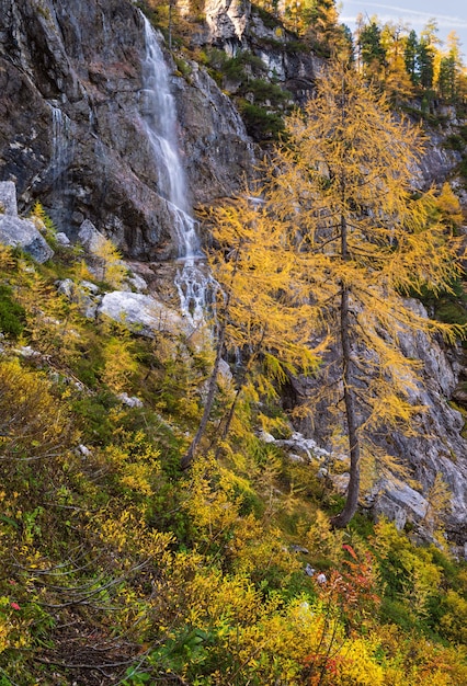 Cascada alpina de otoño vista desde la ruta de senderismo de montaña a Tappenkarsee Kleinarl Land Salzburgo Austria