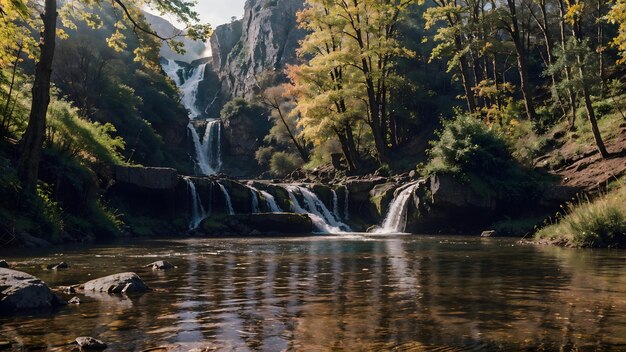 Cascada en el bosque de otoño Fondo de pantalla de paisaje de río de montaña