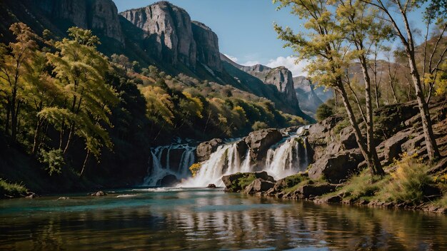 Cascada en el bosque de otoño Fondo de pantalla de paisaje de río de montaña