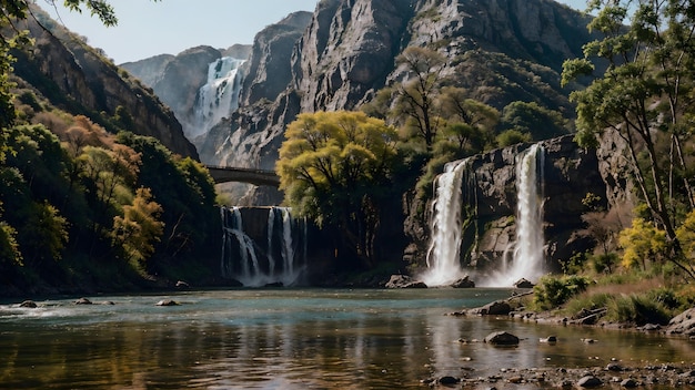 Cascada en el bosque de otoño Fondo de pantalla de paisaje de río de montaña