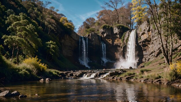 Cascada en el bosque de otoño Fondo de pantalla de paisaje de río de montaña