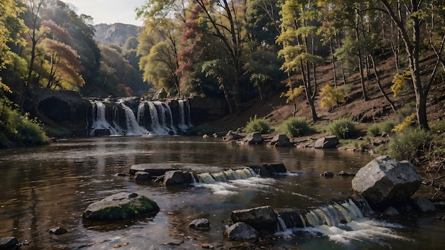 Cascada en el bosque de otoño Fondo de pantalla de paisaje de río de montaña