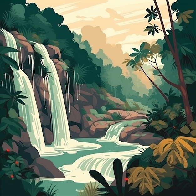 Cascada en el Bosque Tropical ilustración 7