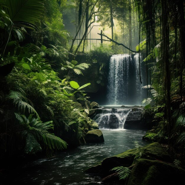 Una cascada en un bosque