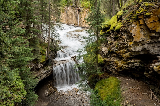 Cascada en el cañón Johnston en banff. Johnston Canyon, Alberta, Canadá