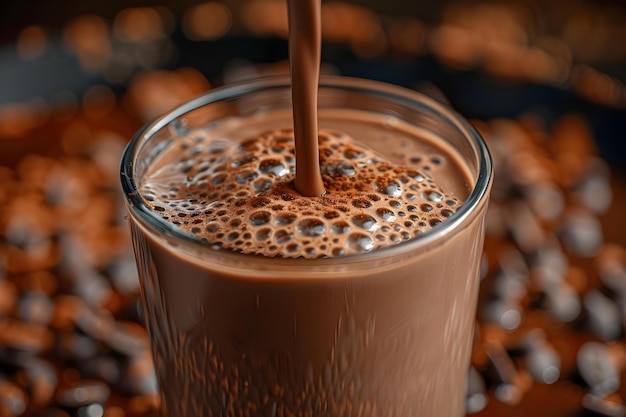 Foto cascada de chocolate sedoso en un concepto de vidrio desierto chocolate indulgencia fotografía de alimentos