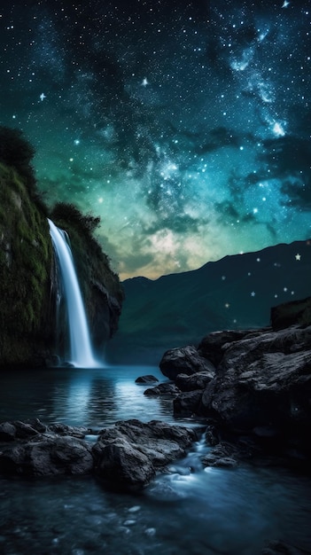 Una cascada en el cielo nocturno