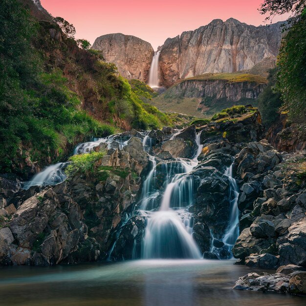 Cascada Cola de Caballo bajo el Monte Perdido en el valle de Ordesa Aragón Huesca Pirineos de Spa