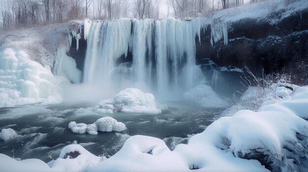 Una cascada congelada en medio de un bosque Imagen generativa de IA