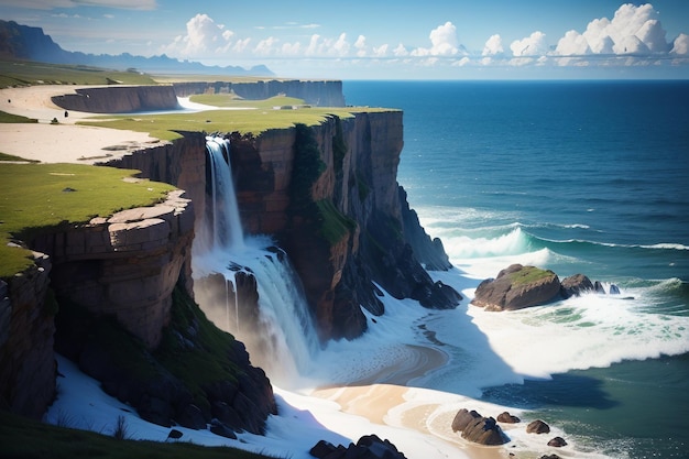 Una cascada en la costa del océano pacífico