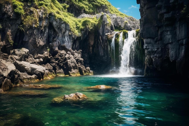 Una cascada en una cueva