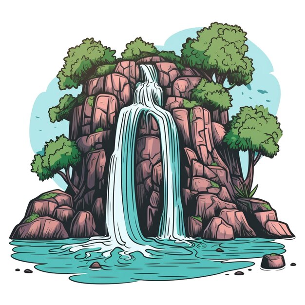 una cascada de dibujos animados con una cascada en el medio de ella generativa ai