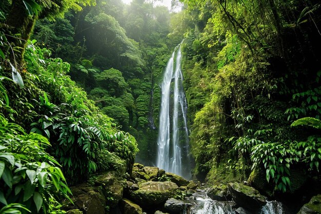 Una cascada escondida entre los árboles.