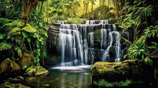 Cascada escondida en la jungla tropical