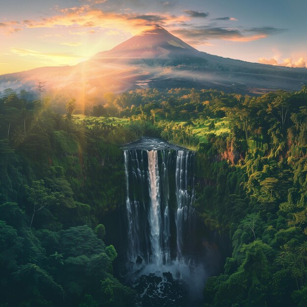 una cascada está en el medio de un bosque