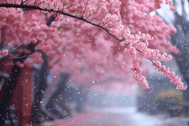 La cascada de las flores de cerezo soñadoras en la etérea felicidad de la primavera