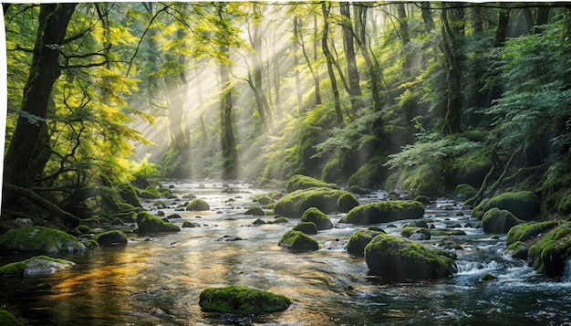 Una cascada forestal en un paisaje boscoso y verde