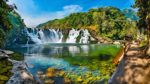 Foto la cascada de huai mae khamin es el parque nacional de khuean srinagarindra en kanchanaburi, tailandia.