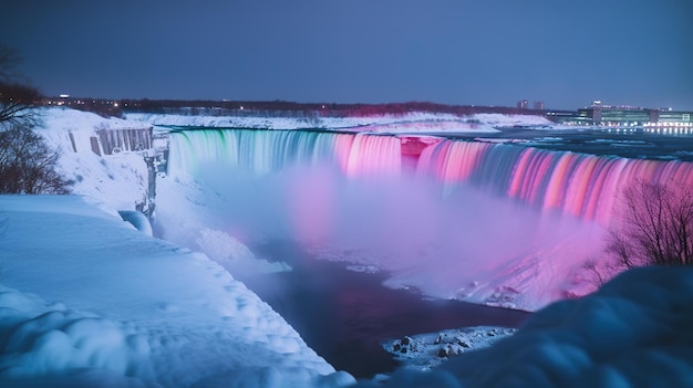 Una cascada se ilumina con luces de colores Imagen generativa de IA