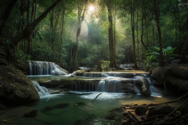 Cascada impresionantemente hermosa del bosque profundo de Tailandia