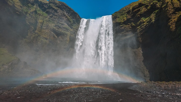 Cascada En Islandia Impresionante Vista De La Cascada Skogafoss