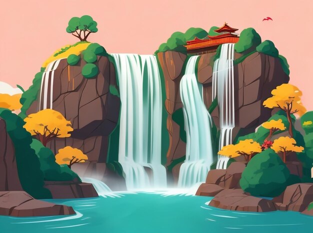 Foto la cascada de jiulong en luoping, china ilustración en 3d