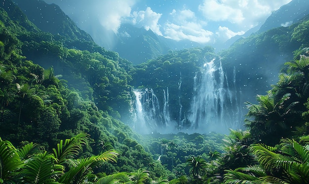 cascada en la jungla con bosque tropical