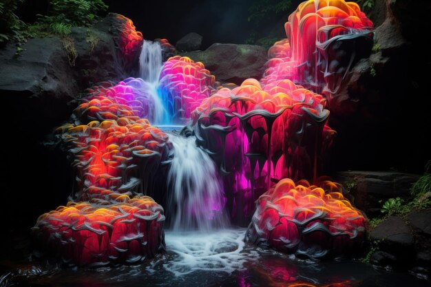 Foto una cascada con luces de colores