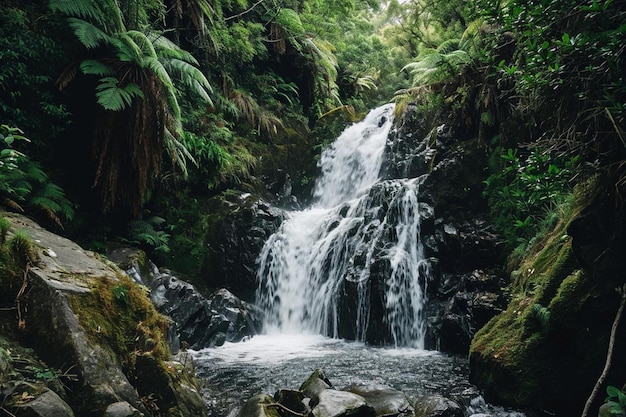 una cascada en el medio de un bosque verde exuberante