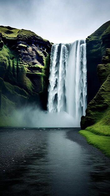 Foto una cascada está en el medio de un bosque