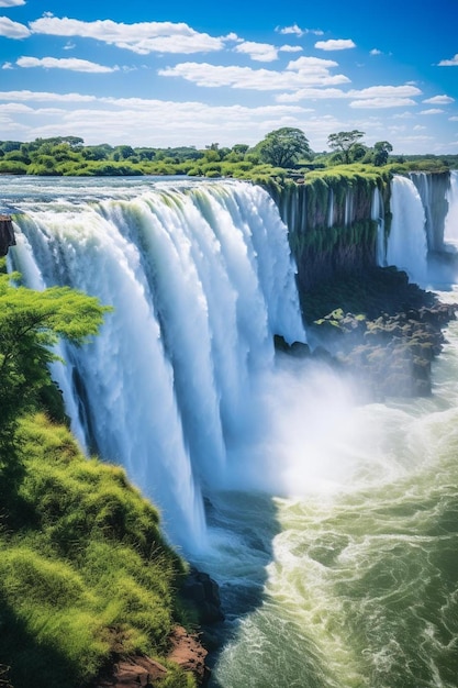 Foto una cascada está en el medio de un bosque