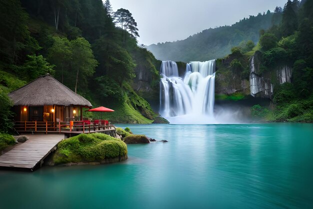 Foto una cascada en medio de un bosque