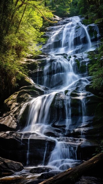 una cascada en medio de un frondoso bosque verde