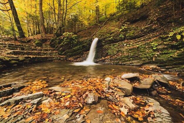 Cascada de montaña de otoño