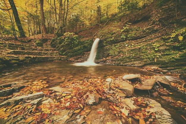 Cascada de montaña de otoño