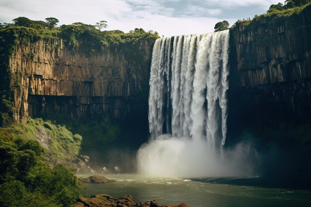 cascada en las montañas cubiertas de musgo Generativo Ai