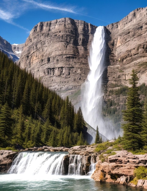 cascada en montañas rocosas