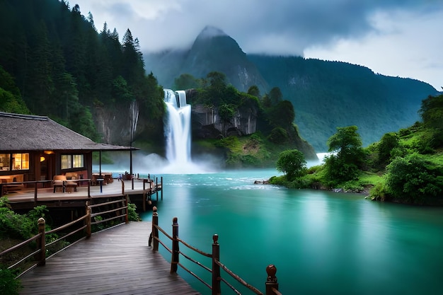 una cascada en las montañas