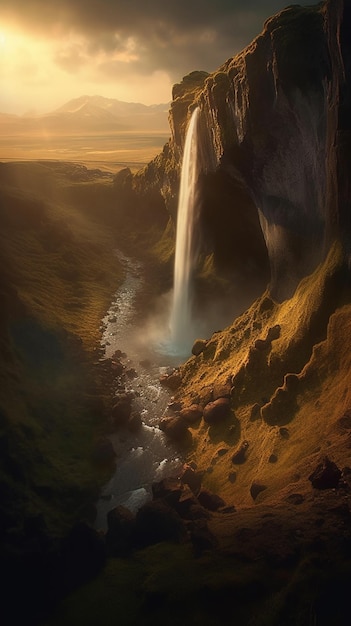 Una cascada en las montañas